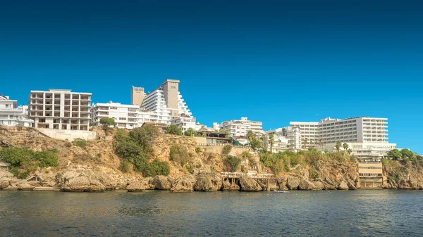 Panoramautsikt Över Medelhavet Havskust Berg Strand Och Resort Hotell Antalya — Stockfoto