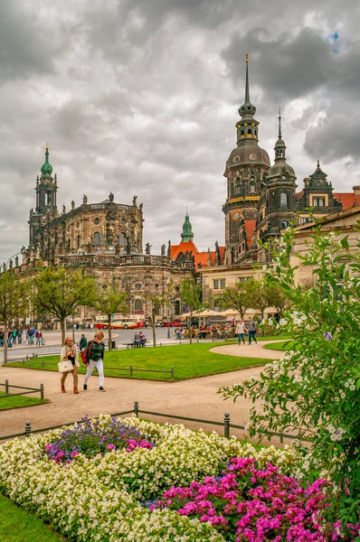Paesaggio Urbano Del Bellissimo Vecchio Dresda Centro Storico Turistico Nel — Foto Stock