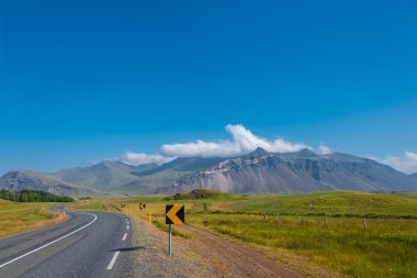 İzlanda, izole yol ve dağ manzara