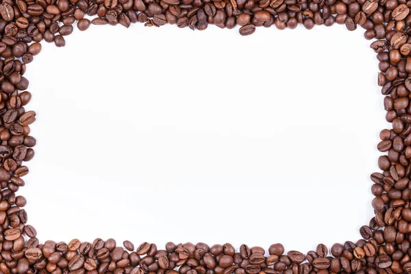 Rahmen Aus Frisch Gerösteten Kaffeebohnen Kopierraum Ansicht Von Oben — Stockfoto