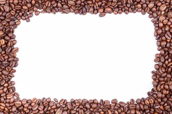 Rahmen Aus Frisch Gerösteten Kaffeebohnen Kopierraum Ansicht Von Oben — Stockfoto