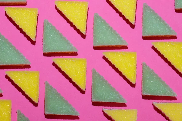 Μοτίβο Από Τριγωνική Καραμέλα Ζελέ Ροζ Φόντο — Φωτογραφία Αρχείου