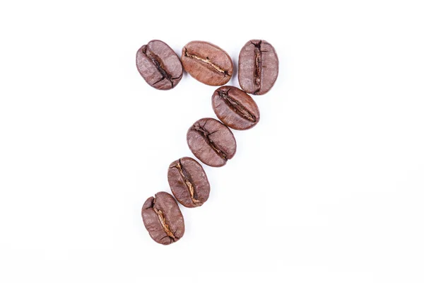 Number Seven Made Coffee Beans White Background Coffee Beans Isolated — Stock Fotó