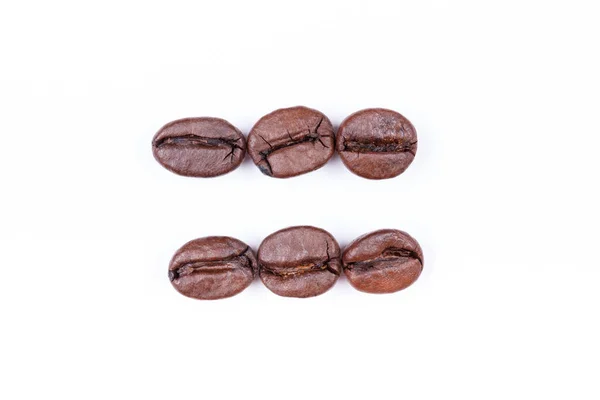 Sign Equally Made Coffee Beans White Background Coffee Beans Isolated — Stock Fotó