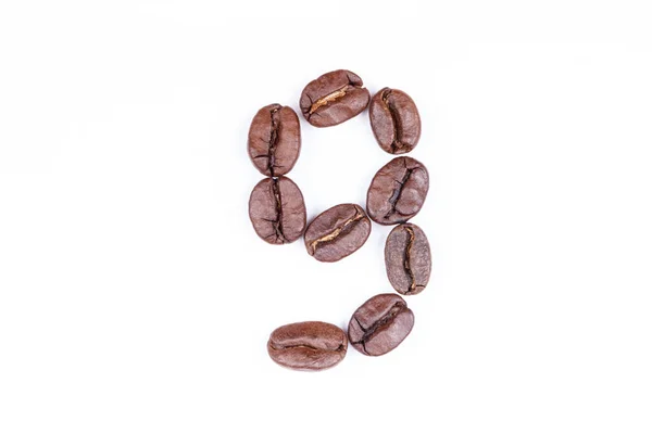 Number Nine Made Coffee Beans White Background Coffee Beans Isolated —  Fotos de Stock