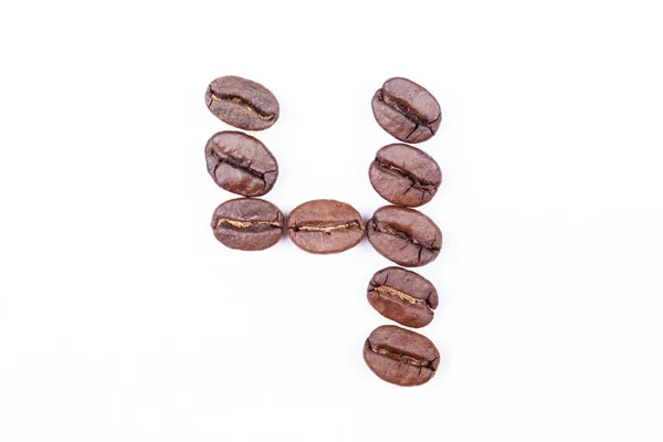 Number Four Made Coffee Beans White Background Coffee Beans Isolated —  Fotos de Stock