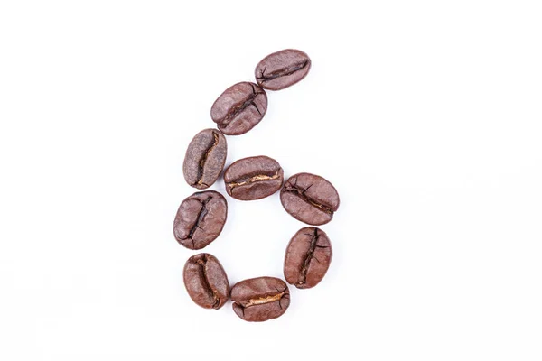 Hatos Számú Kávébabból Készült Fehér Háttérrel Kávébab Fehér Alapon Makró — Stock Fotó
