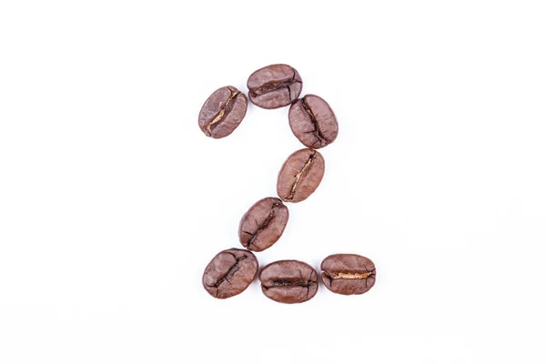 Number Two Made Coffee Beans White Background Coffee Beans Isolated — Stock Fotó