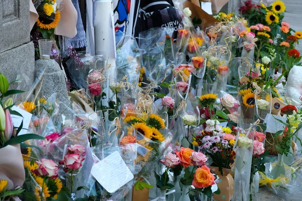 Lugano Canton Ticino Switzerland August 2021 Letters Candles Floral Tributes — Stock Photo, Image