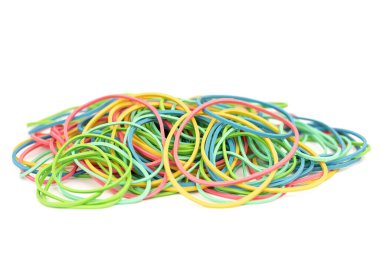 renkli lastik bantlar (sarı, yeşil, kırmızı, mavi, pembe)