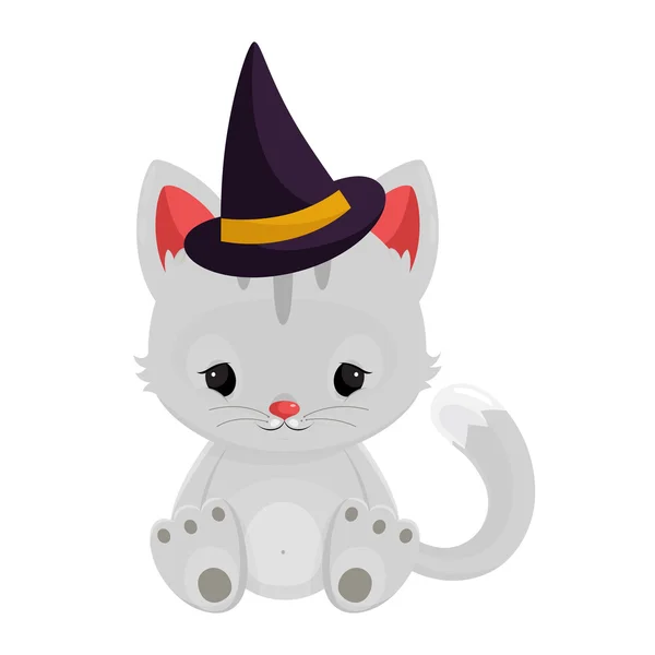 Halloween bruxa gato isolado no fundo branco —  Vetores de Stock