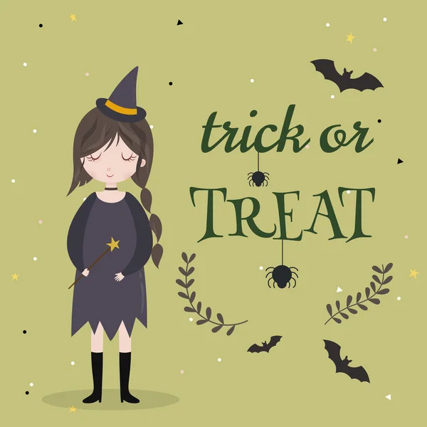 Malá roztomilá čarodějnice. Halloween plakát pozadí karta. — Stockový vektor