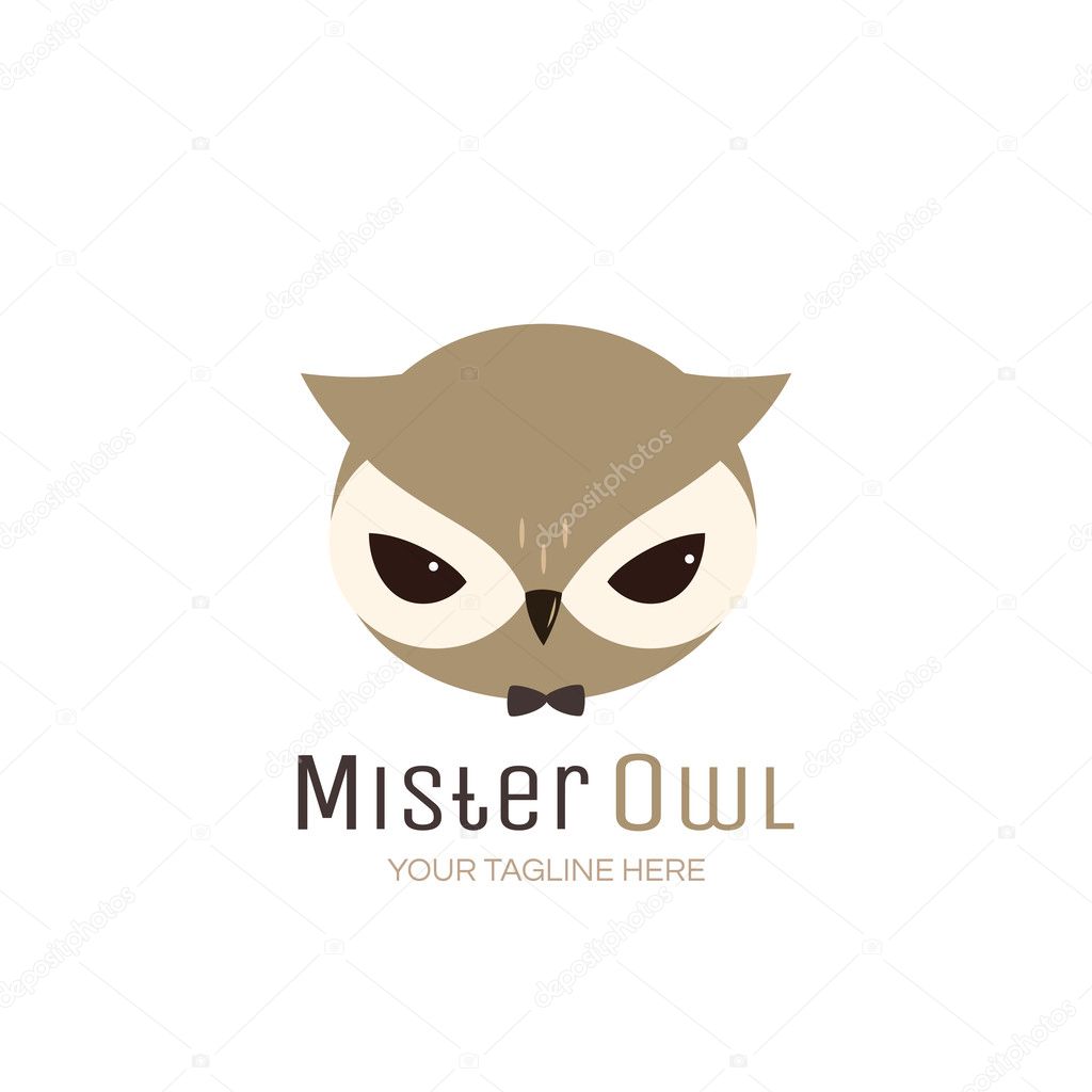 Cartoon owl logo template. Vector illustration isolated on white background.