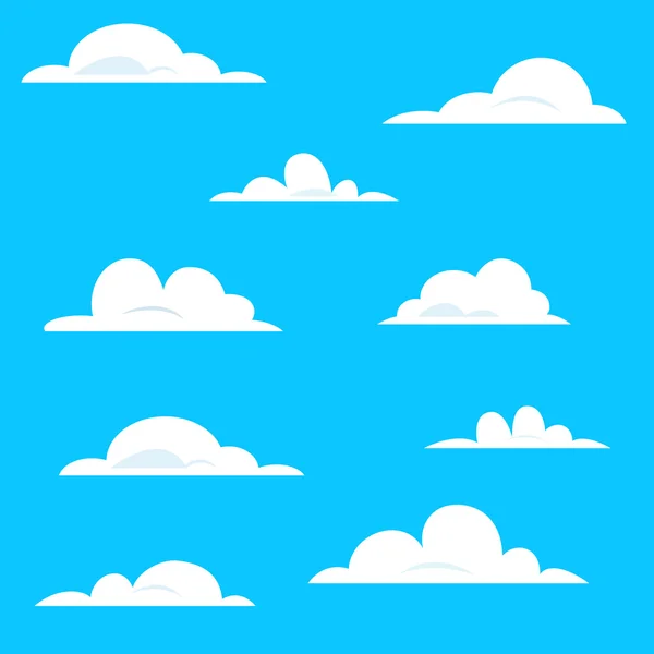 Conjunto de varias nubes de dibujos animados blancos sobre fondo azul . — Archivo Imágenes Vectoriales