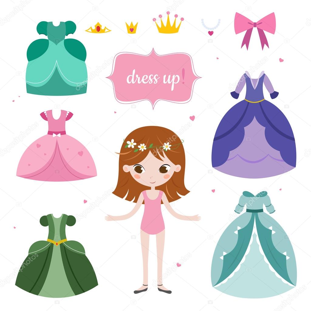 穿粉色裙子的公主插图(公主、皇冠、裙子、女孩)儿童插图_北极熊素材库
