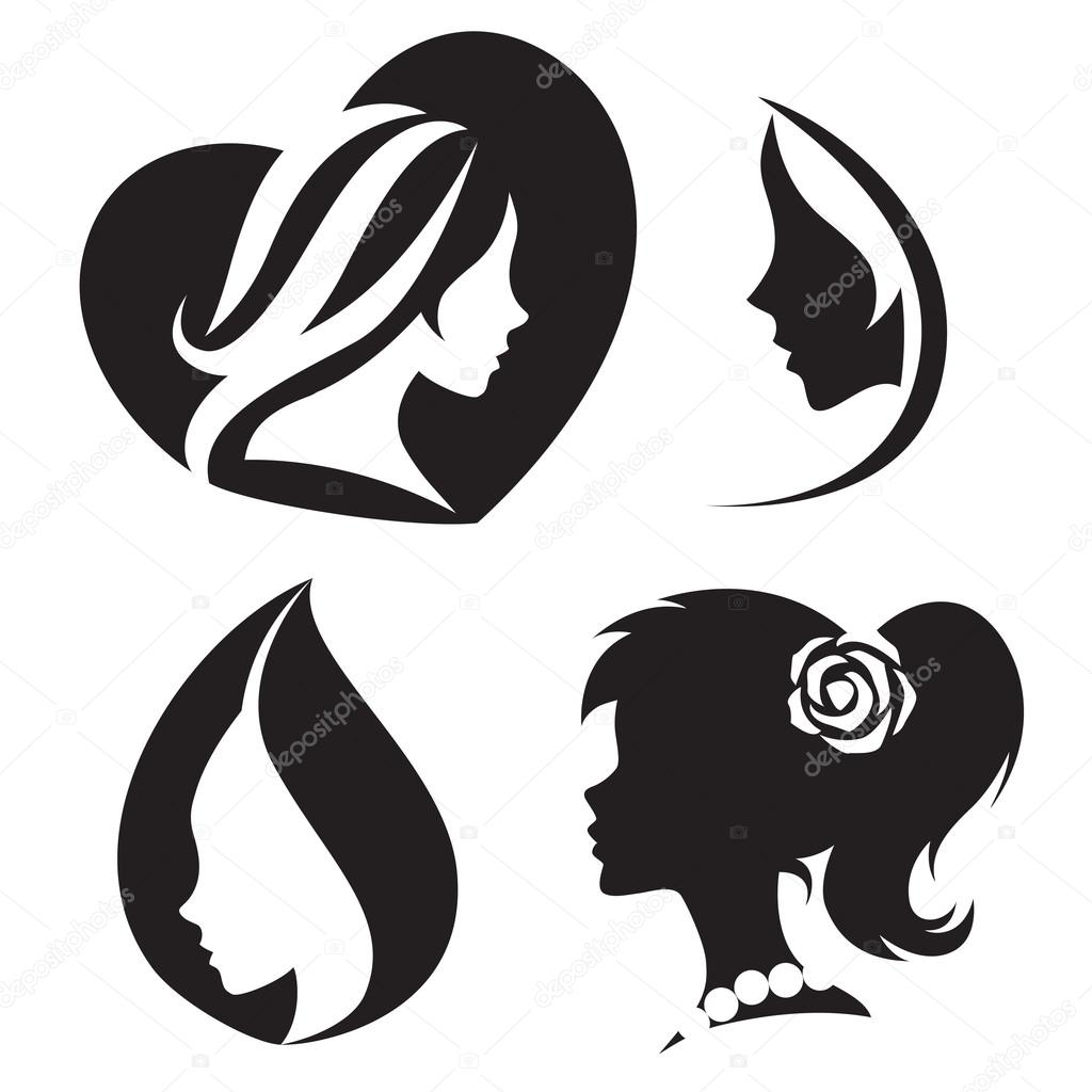 Vector template abstract logo for woman salons and shops. Stylized profile of a young beautiful woman. Abstract logo for a beauty salon. Portrait of a girl. Vector abstract logo. Woman silhouette