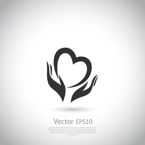 Kezében tartja a szív szimbólum, jel, ikon, jótékonysági, egészségügyi, önkéntes, nem-hasznára van szervezet logó sablon. — Stock Vector