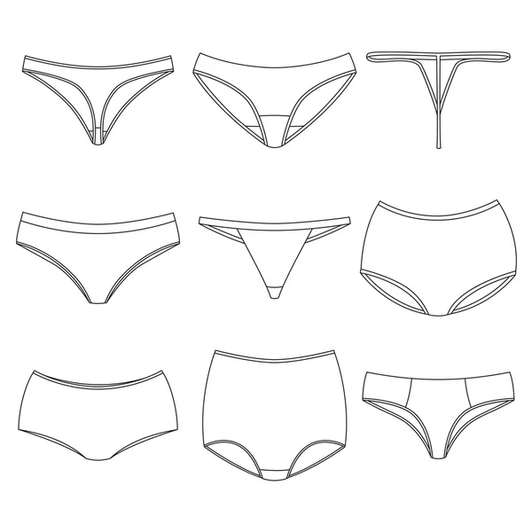 Types of womens panties on white background. — Stock Vector