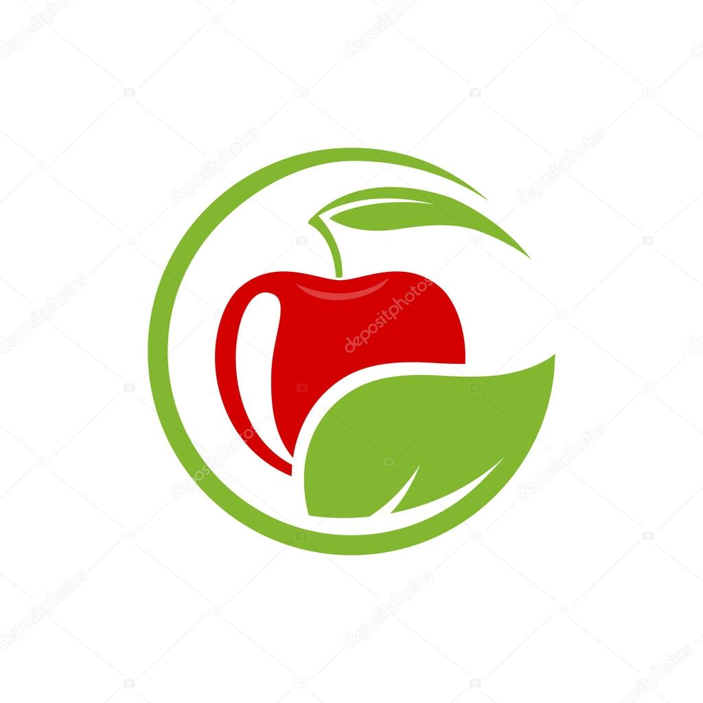 Vector sign with red fruit. Logo for Cosmetics, Ecology activity, food company. Illustration isolated on white background.