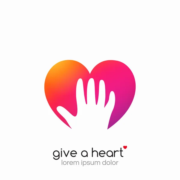 Hands holding heart symbol, abstract gradient, flat shadow. — Stock Vector