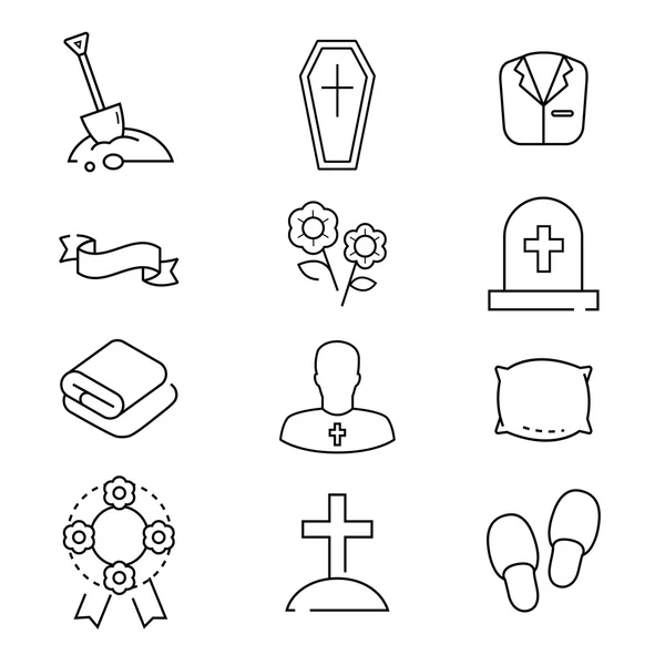 Iconos listos para la agencia funeraria. Símbolos de línea aislados sobre fondo blanco . — Vector de stock