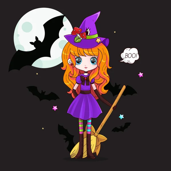 Очаровательная маленькая ведьма. Хэллоуин — стоковый вектор