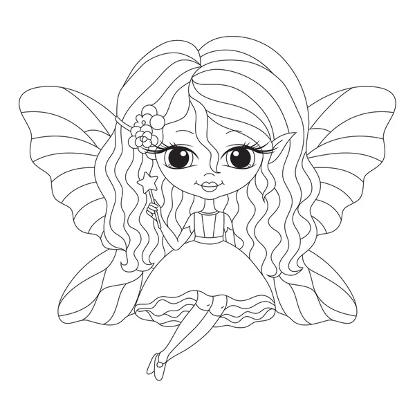 愛らしい妖精の輪郭を描かれたイラスト — ストックベクタ