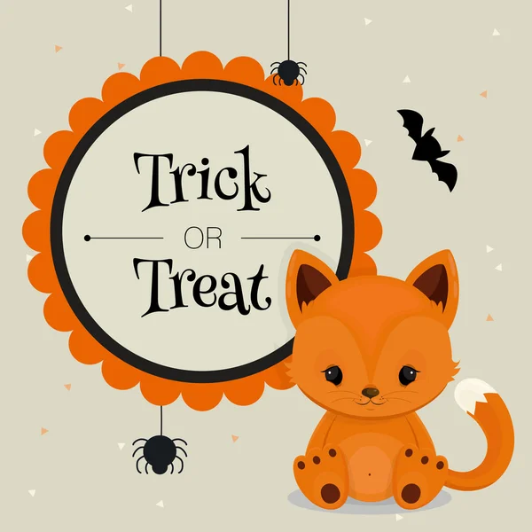 Halloween card or background with little fox. — Stock Vector