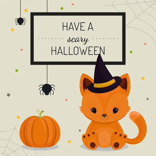 Cartão de Halloween ou fundo com pequena raposa . — Vetor de Stock