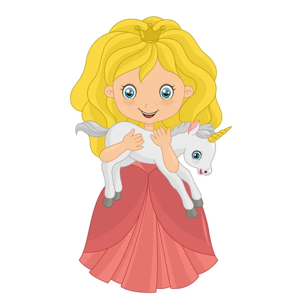 Lilla prinsessan med baby unicorn — Stock vektor