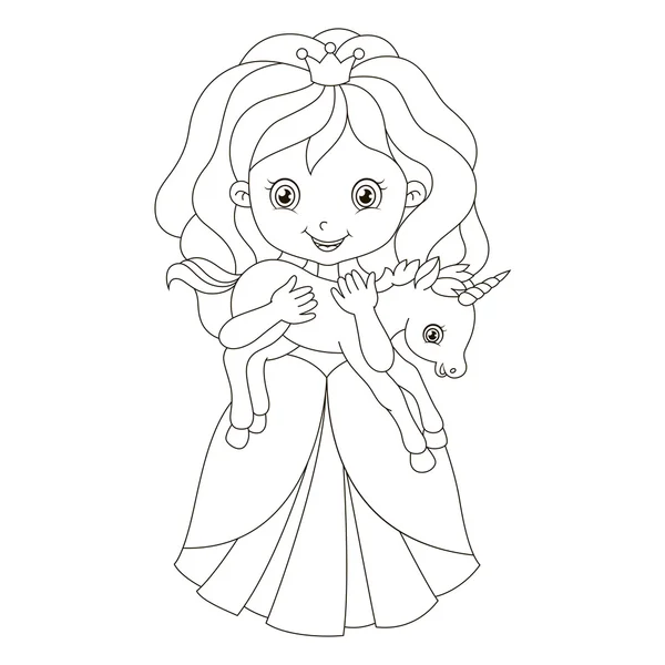 美丽的公主，与婴儿独角兽的插图。着色书页 图库矢量图片