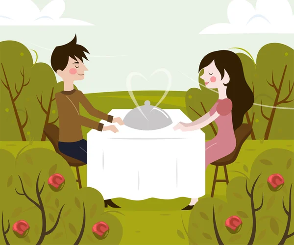 Vector illustration of romantic date of man and woman — Stock Vector