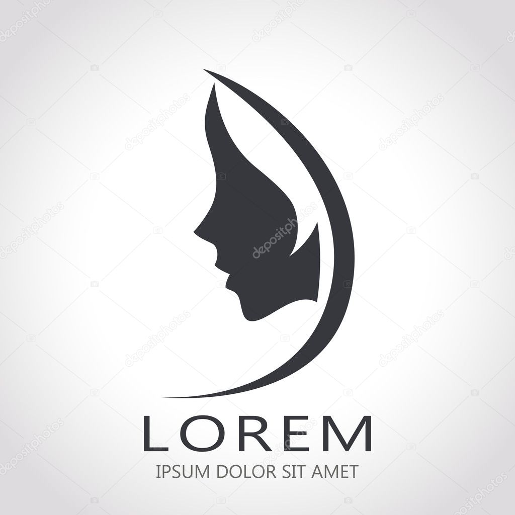 Vector template abstract logo for woman salons and shops. Stylized profile of a young beautiful woman. Abstract logo for a beauty salon. Portrait of a girl. Vector abstract logo