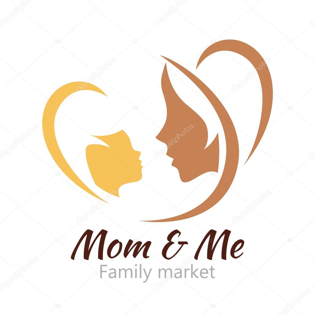 Logo mother and her baby. Healthcare or baby shop logo. Template for your design. Mom and me center. Vector illustration isolated on white background
