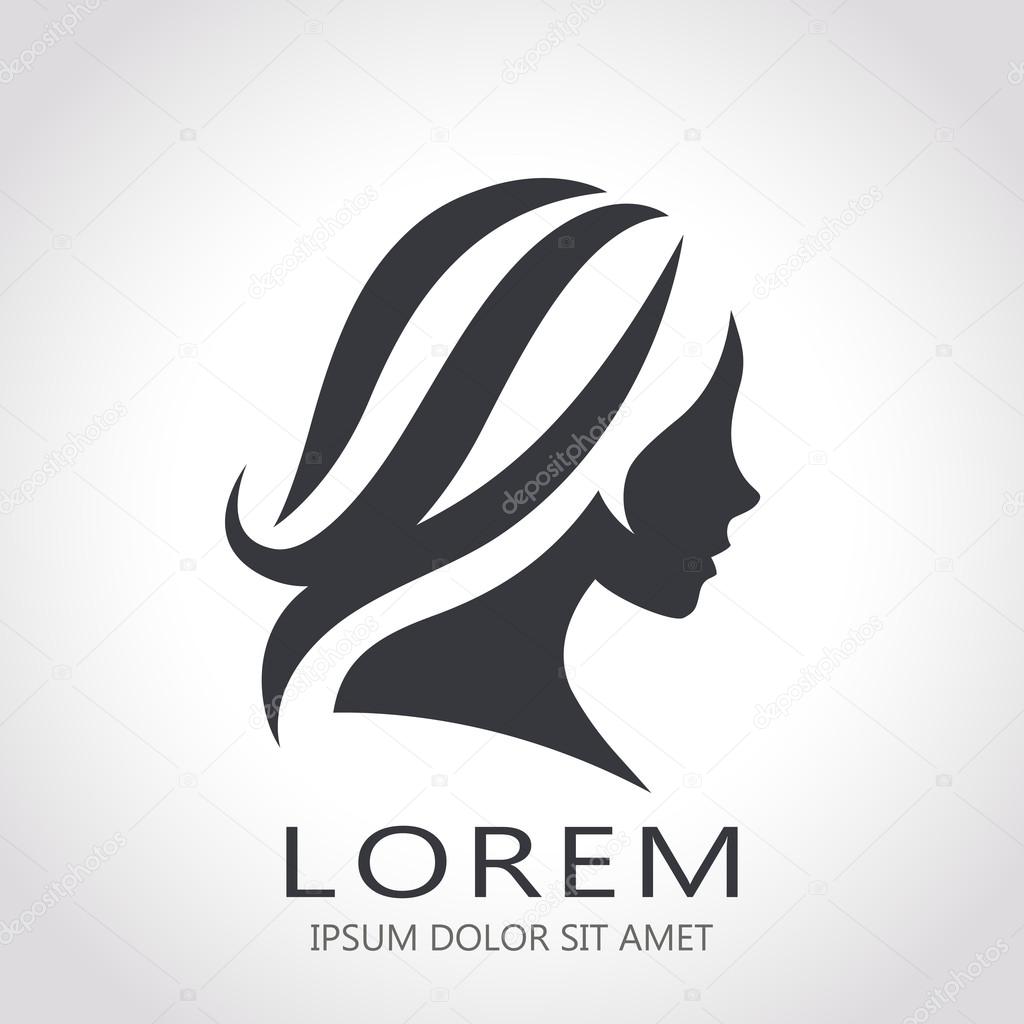 Vector template abstract logo for woman salons and shops. Stylized profile of a young beautiful woman. Abstract logo for a beauty salon. Portrait of a girl. Vector abstract logo