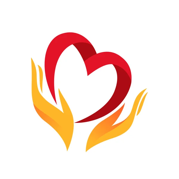 Corazón en la mano símbolo, signo, icono, plantilla de logotipo para la caridad, salud, voluntario, organización sin fines de lucro, aislado sobre fondo blanco . — Archivo Imágenes Vectoriales