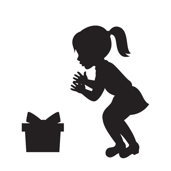 Chica y la silueta de la caja de regalo . — Vector de stock