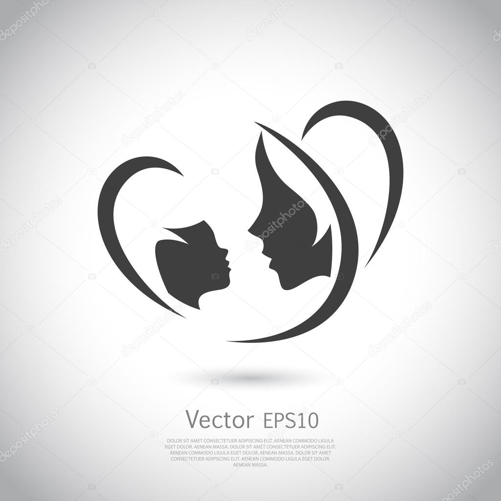 Icon mother and her baby. Healthcare or baby shop logo. Template for your design. Mom and me center. Vector illustration isolated on white background. Icon EPS10
