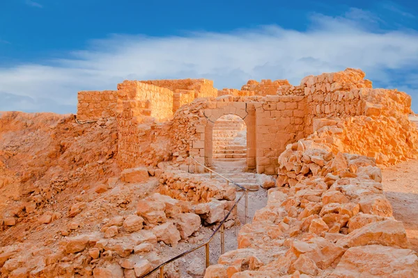 Ruins on Massada at sunset — Stock Photo, Image