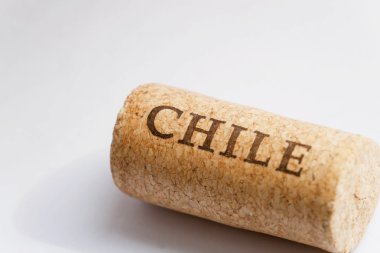 Şili ülke şarap Cork yüzeyinde adı. Şili seti. 