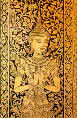 Bir Budist tapınağının eski fresk üzerinde Tay prenses ilerle