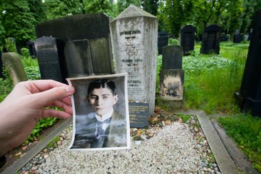 Old portraite and grave stone of popular writer Franz Kafka clipart