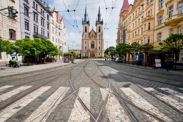 Pedestrian crossing opposite the church built in 1911 — Stock Photo, Image
