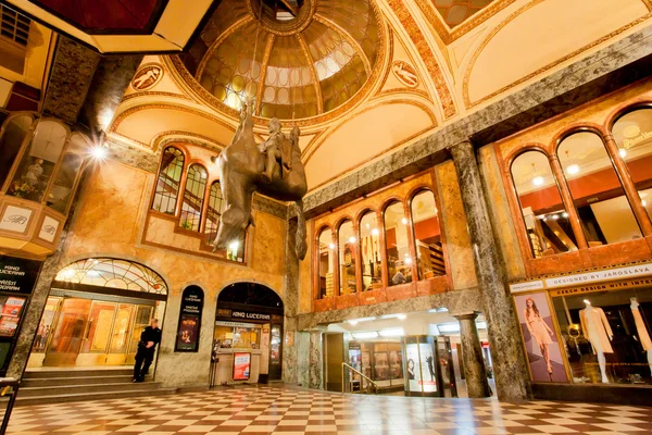 The famouse artist David Cerny's sculpture Kun (Horse) inside Lucerna Palace — Stock Photo, Image