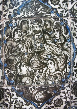 19. yüzyıl taşlarla kadınlar ve Farsça adam bir kalabalık