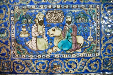 19. yüzyıl bir aslan ve Farsça erkekler bahçede söz ile Seramik Fayans