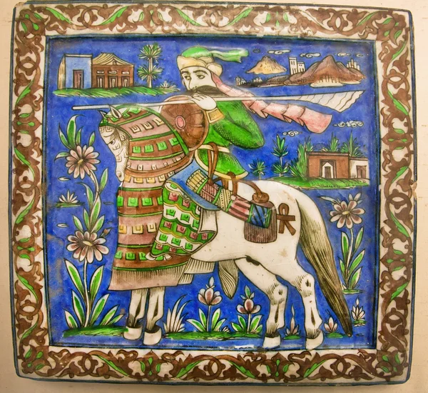 Horse rider during the chase on the vintage ceramic tile — Stock Photo, Image