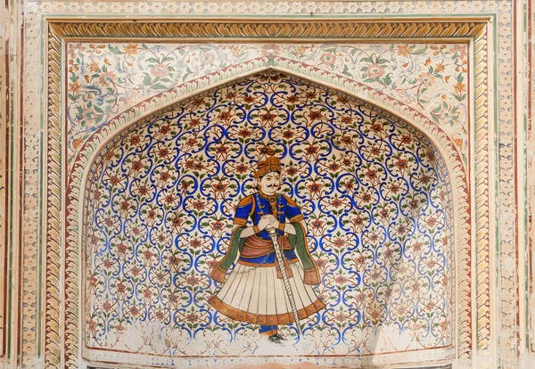 Αρχαία τοιχογραφία με ξεθωριάζει μοτίβα και η ινδική φρουρά — Φωτογραφία Αρχείου