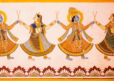 Freskte dans eden insanlar ve Hindu tanrıları