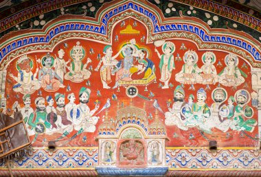 Tarihi Haveli konak duvarının fesco üzerinde desenli arka plan Hint yaşam